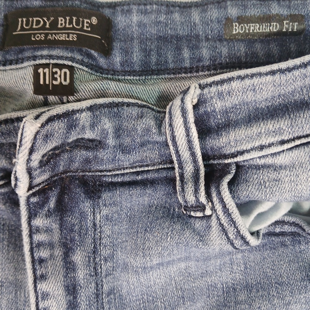 Judy Blue Jeans Womens 11 30 Blue Boyfriend Fit Distressed Ripped Stretch Denim - Picture 3 of 12